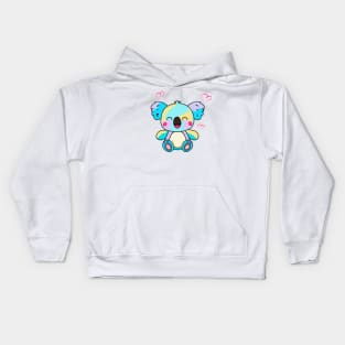 Happy smiling baby koala bear with love hearts. Kawaii cartoon Kids Hoodie